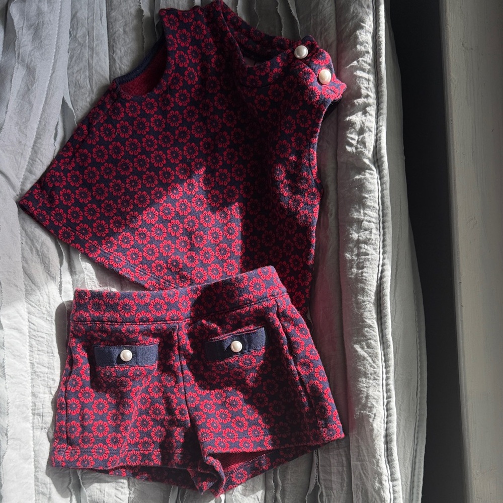 Janie and Jack Red and Blue Floral Top